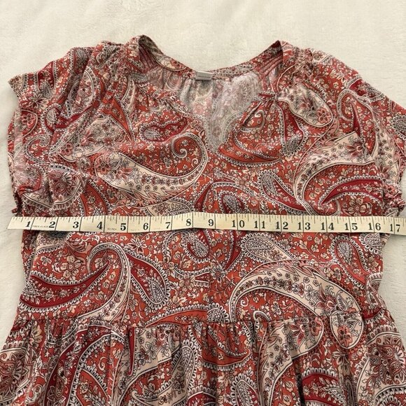 Old Navy Waist-Defined Maxi Dress Med Tiered Hem Paisley Floral Peasant Coquette - Picture 8 of 12